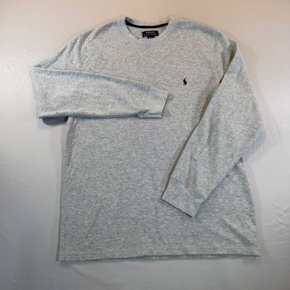 Polo Ralph Lauren Mens Grey Waffle Knit Thermal Long Sleeve Sleepwear‎ Shirt L